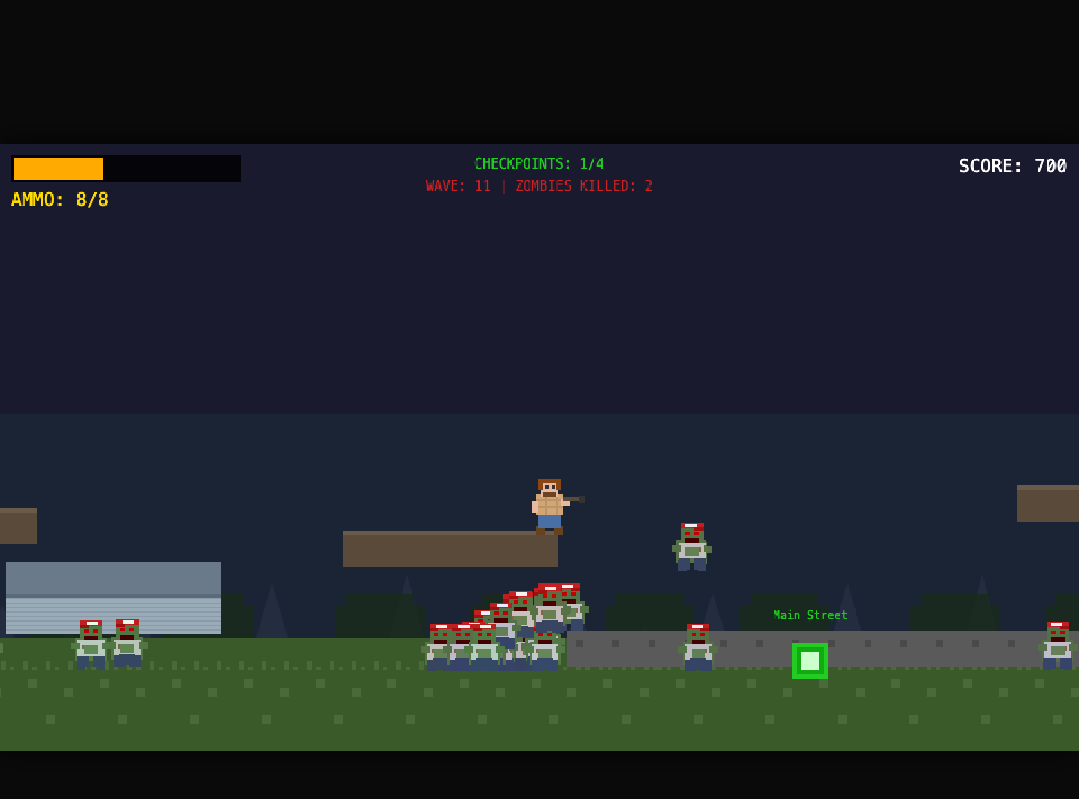 Kimi K2.5 generated a side-scrolling Phaser 3 zombie shooter with platforming, gravity, and wave-based enemies